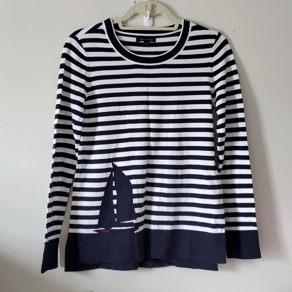 Tommy Hilfiger Striped Sailboat Sweater size S